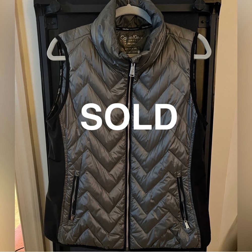 Calvin Klein Olive Green Quilted Chevron Puffer Vest
